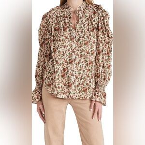 Free People Floral Blouse in Orange and Green vintage combo